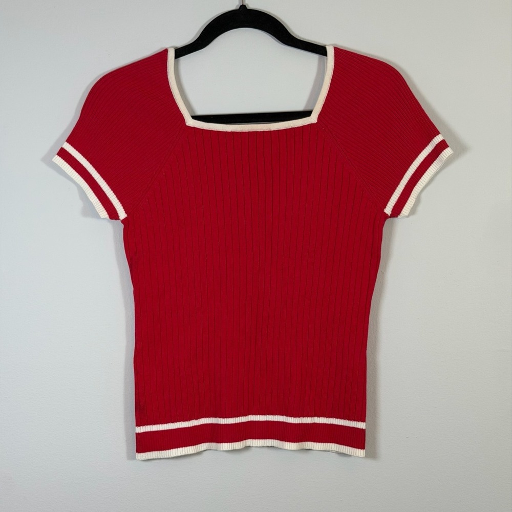 Vtg J.G. Hook Red Ribbed Knit Sweater Top Preppy Cotton Academia Equestrian M